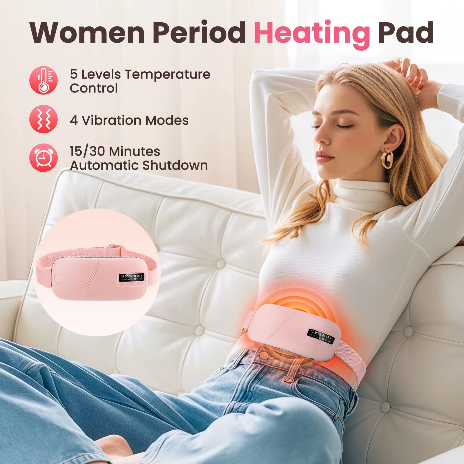 Electric Heating Pad for Period Abdominal Massage Belt Menstrual Cramp Relief Belt Abdomen Warm Palace Vibrating Machine